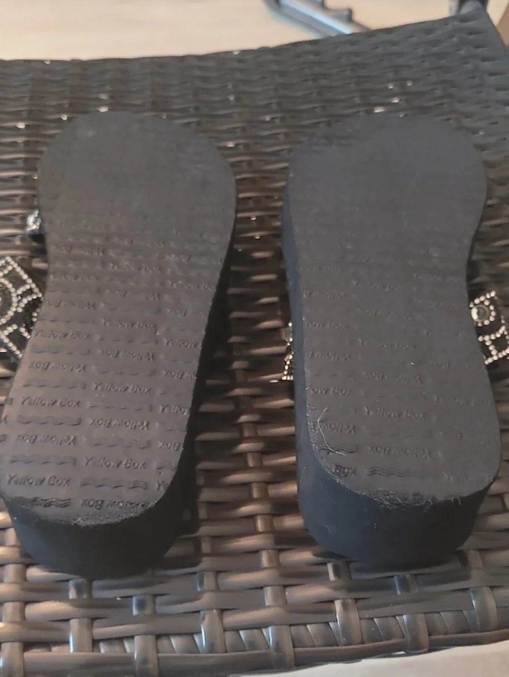 Yellow Box Black Slide Sandals with Beaded Straps - Picture 3 of 3